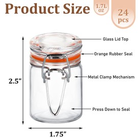 Norme 24 Pcs Glass Spice Jars with Airtight Lid, Leakproof Clamp Containers for Home Kitchen Herb Tea Seasoning Sugar Storage Containers(1.7 oz)