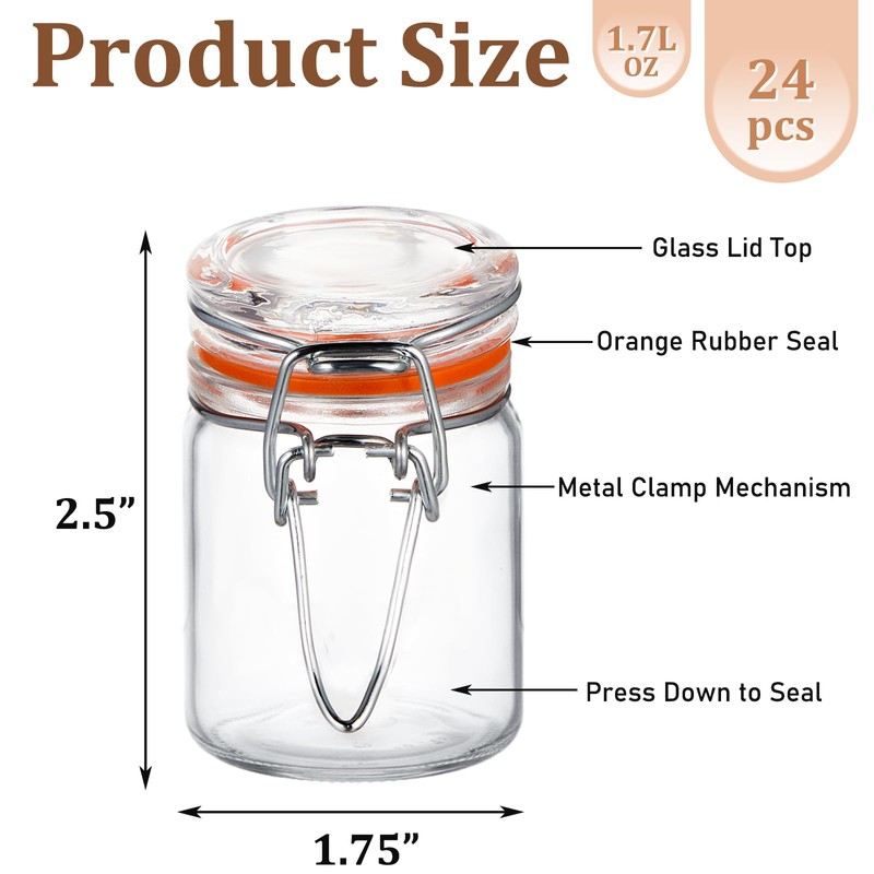 Norme 24 Pcs Glass Spice Jars with Airtight Lid, Leakproof
