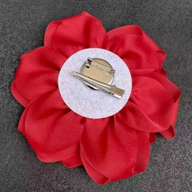 2-in-1 Red Satin Rose Brooch & Hair Clip, 6.3" Fabric Flower Lapel Pin and Hair Barrette, Elegant Floral Accessory for Women, Wedding Bridal Valentine Party (Red, 6.3")