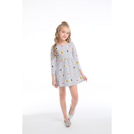 Toddler Girls Long Sleeves Dress Casual Fall Winter Party Princess Dress Gray Cat 3T