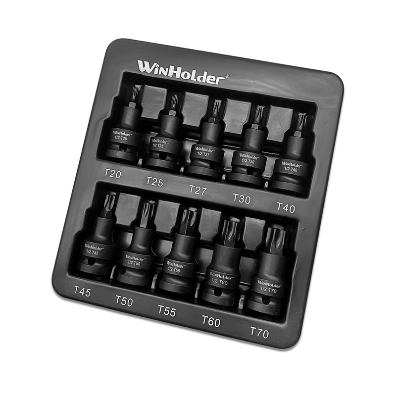 WinHolder 10pcs Impact Torx Bit Hex Bit Socket Set 1/2''