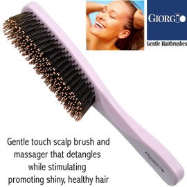 Giorgio GIO1P Pink 7.75 inch Gentle Touch Detangler Hair Brush for Men Women and Kids. Soft Bristles for Sensitive Scalp. Wet and Dry for all Hair Types. Scalp Massager Brush Stimulate Hair Growth