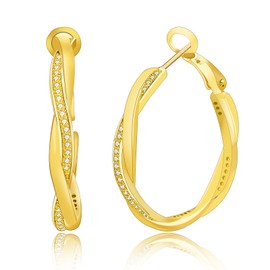 HEEYA Silver Hoop Earrings for Women Sterling Silver 925 Hoop Earrings 14 Carat Gold/White Gold Plated Twisted Hoop Earrings Twisted Hoop Earrings with Zirconia Small Medium Large Hoop Earrings