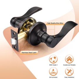 Probrico Interior Oil Rubbed Bronze Door Handle, Wave Style Passage Door Handles, Keyless Door Levers Lockset for Closet and Hallway (1 Pack, Modern)