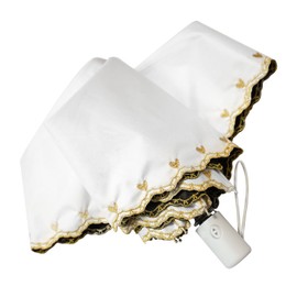 Parasol, UV Reduction, 100 Size, Foldable, JIS Certified, For Both Sunny and Rainy Weather, Ultra Lightweight, 8.8 oz (250 g), Women's, One-Touch Automatic Opening/Closing, UPF50+ UV Protection, First Level of Light Protection, Thermal Insulation, Compact, 26 inches, 19.7 inches (50 cm), Ribs, For Commuting to Work or School, Portable, Portable, Embroidery, Stylish, Cute Women (White #1)
