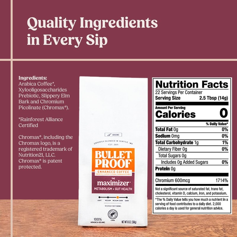 Bulletproof The Maximizer Ground Coffee, 10 Ounces, Clean Coffee with