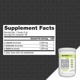 NutraBio BCAA 5000 Powder - Fermented Branched Chain Amino Acids for Muscle Growth & Recovery - Natural Flavors, Sweeteners, and Coloring, Vegan, Gluten Free - Unflavored, 60 Servings