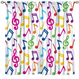 Music Curtains,Colorful Music Equalizer Note Pattern Polyester Fabric Window Treatments for Bedroom Living Room Music Room Study Window Drapes 2 Panel Set,Total Size 42" x 45"