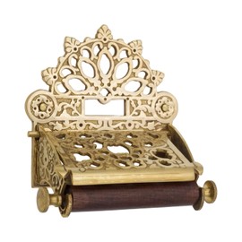 Polished Brass French Victorian Toilet Paper Holder w Fan Top Vintage Antique Replica