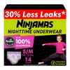 Ninjamas Girls Bedwetting Nighttime Underwear - Size S/M (38-70 lbs),