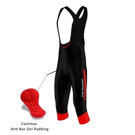 FDX Mens Cycling 3/4 Bib Tights Gel Padded Cycling Tights Bib Shorts Bike Pants (Black/Red, XX-Large)