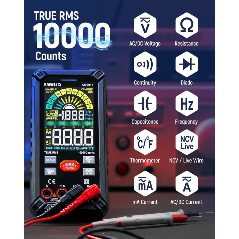 KAIWEETS Digital Multimeter 10000 Counts TRMS Auto Ranging, Rechargeable Smart