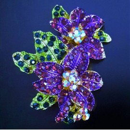 Unbranded Big POINSETTIA Christmas PURPLE Flowers Rhinestone Necklace Pendant Gift Brooch