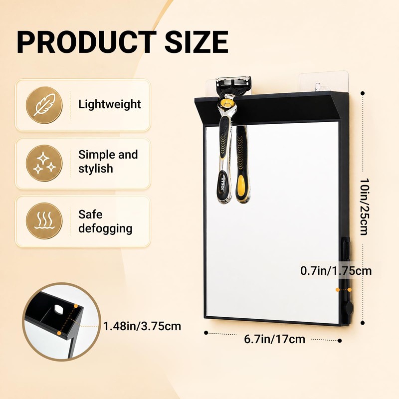 Fogless Shower Mirror for Shaving, Anti-Fog Bathroom Mirror