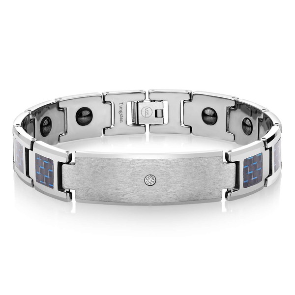 Gem Stone King Men’s Tungsten Carbide ID Bracelet with and