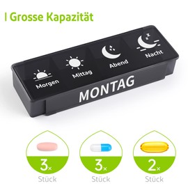 Opret Opret Tablettenbox 7 Tage Morgens Mittags Abends Nachts, Pillendose Medikamentenbox Pillenbox 4 Fächer Tablettendose Tabletten Wochenbox Supplement Box Organizer