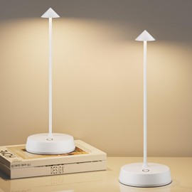 Jesiley Cordless LED Table Lamp Rechargeable Battery Operated 6000mAh Touch Dimmable Lamp IP54 Waterproof Portable Wireless Table Light for Home Restaurant Bar Indoor/Outdoor (White-2PC)