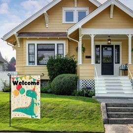 Welcome Garden Flag for Outside Green Dinosaur Hello Garden Spring Yard Flags Double Sided House Flag Banners For Decorative Seasonal Garden Flags 12x18 inch