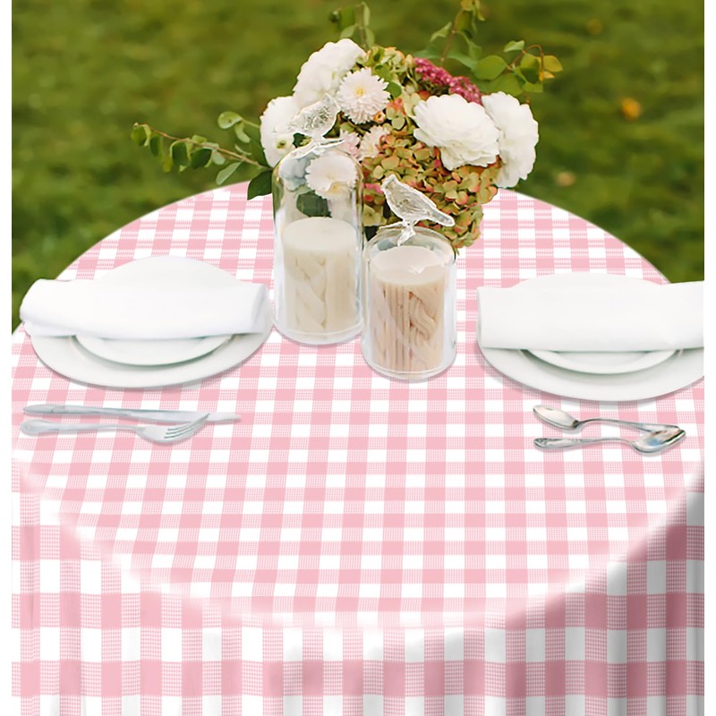 SietDESEO 2 Pack Pink Gingham Tablecloth Round 84 x 84