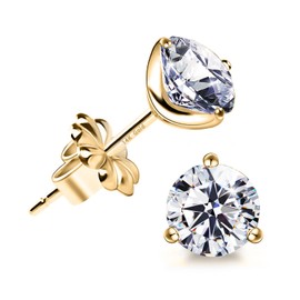 "STUNNING FLAME" 14K Gold Post & Sterling Silver Round Cut Cubic-Zirconia Stud Earrings | Hypoallergenic & Nickle Free Jewelry (yellow-gold-and-sterling-silver,5)