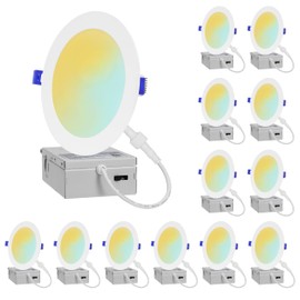 GLOWNOVA 12-Pack of 6-Inch Ultra-Slim LED Downlights with Junction Box, Adjustable Color Temperatures (2700K-5000K), 12W EQV to 110W, Dimmable, 1050LM Luminance - ETL and Energy Star Certified