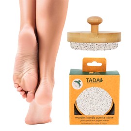 TADA Natural Beauty ADA Natural Beauty Pumice Stone for Feet with Bamboo Handle - Foot Scrubber and Callus Remover for Feet (White)