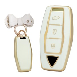 TECART TPU Smart Car Key Fob Case Protective Key Shell fit for Mitsubishi Outlander 2021 2022 2023 Intelligent Car Key Shell Keyring Accessories 3 Buttons Key Box Key Fob Holder Keychain White B