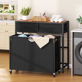 FIONESO Laundry Sorter, Rolling Laundry Hamper with 3 Section Pull-Out Bags, Laundry Basket Organizer with 2 Drawers, Laundry Hamper with Wheels for Laundry Room Organization, Bathroom, Bedroom