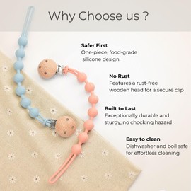 Zufio 4Pack Dummy Chains 2Pack - WeSweet One-Piece Dummy Clips Boys - Flexible and Rust-Free Baby Essentials BPA Free