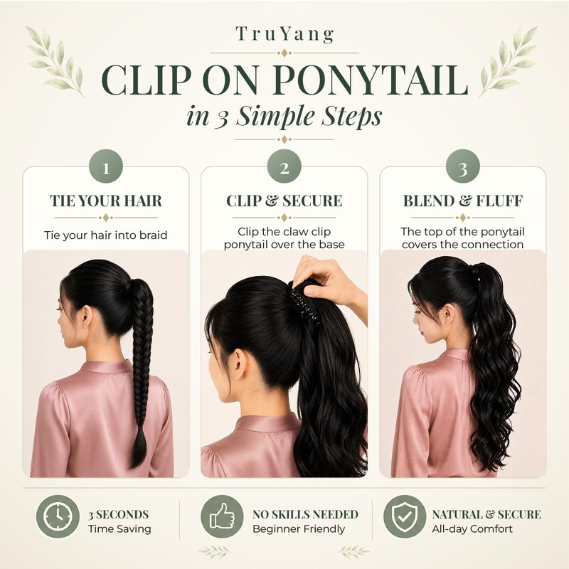Claw Clip Ponytail Extensions Wavy Natural Black 24 Inch