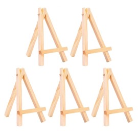 WHTCHSU 5 Pack 4.9" Mini Wood Display Easel, Natural Wooden Tripod Holder Stand for Displaying Small Canvases, Business Cards, Photos