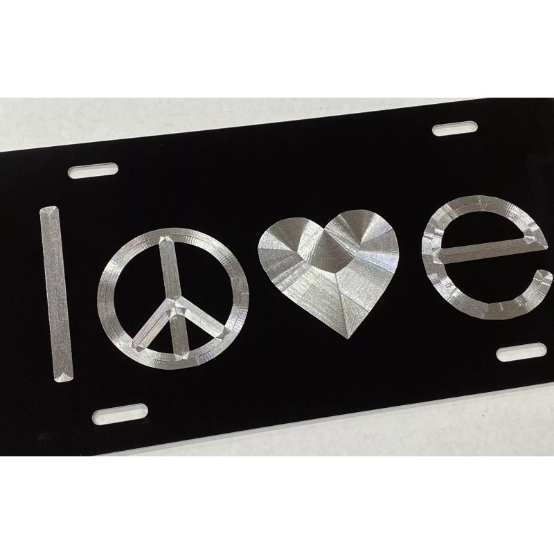 Diamond Etched Products Engraved Love Peace Heart Car Tag Diamond