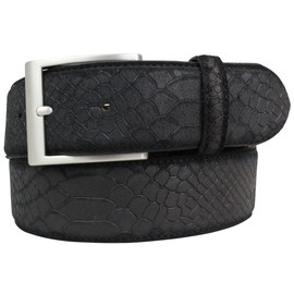 BELTINGER Denim Belt with Python Embossing 4 cm | Leather Belt for Men 40 mm Snake Look | Men's Belt with Snake Pattern Python Pattern, black, silver