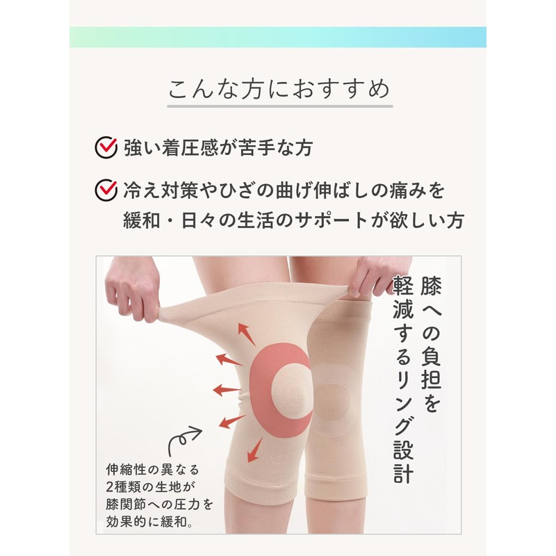 【ひざのきもち】 膝サポーター 保護 ひざ用 優しい 着圧 保温 ２枚入り 運動 ケガ予防
