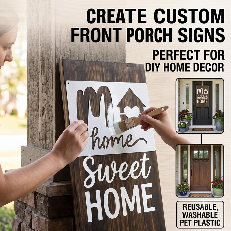 Welcome Home Stencils 8 Pack, 13.4"x6" Reusable Welcome Stencils for