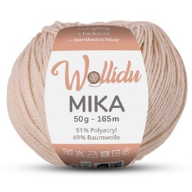 Wollidu Mika 51% Polyacrylic, 49% Cotton for Crochet and Knitting, 1 x 50 g/165 m, Oeko-Tex Knitting Yarn, Crochet Yarn - Sand Beige