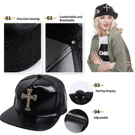 Hip Hop Hat Flat-Brimmed Rock Cap Adjustable Baseball Caps Men Women (US, Numeric, 6 3/4, 7 1/2, Cross-Black)