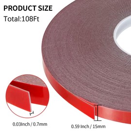 Double Sided Tape - Heavy Duty Mounting Adhesive Tape, Waterproof Foam Tape for LED Strip Lights,Home Decoration, Office Decorations (0.59In x 108 Ft, Black)