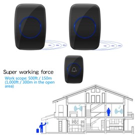Wireless Doorbell zhenxing Waterproof Door Bell with 2 Plug-in Receivers with 1 Remote Button Receivers Operating at over 500-feet Range with Over 50 Chimes£¨Battery included £©Black