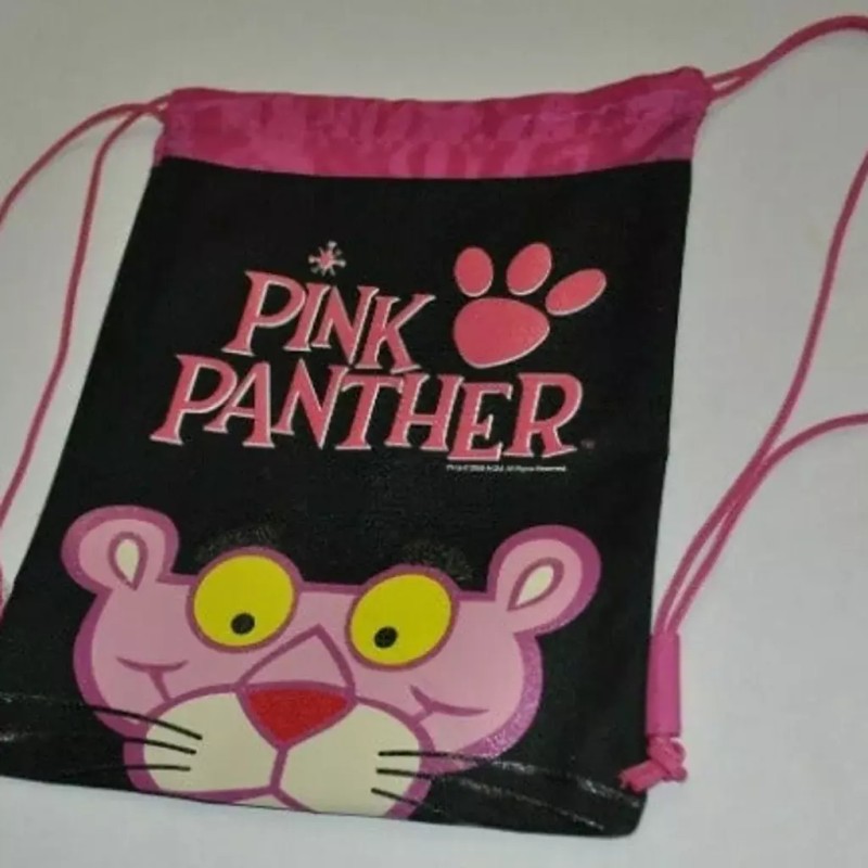 Pink Panther Drawstring Backpack Travel Bag black NEW