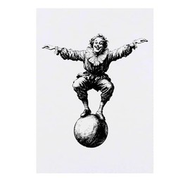 'Vintage Circus Clown on Ball' Temporary Tattoo - Water Resistant, Skin-Safe, Non-Toxic Transfer (TO00077007)