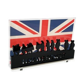Lest we forget Soldier UK Flag Remembrance Sunday, Armistice Day, War Heroes Soldiers Armed Forces, Acrylic Decorations (Small - 120mm x 75mm)