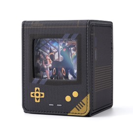 Deck Case, Game Console, Push Window, Display Window, Holds 100 Cards, Double Layer, Triple Sleeve, Vertical Insert, 2 Dividers, Leather, Cute (Black)
