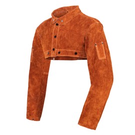 Leather Welding Cape Sleeve - Heat Resistant Heavy Duty Leather - Adjustable Collar for Men and Women (Brown, Large)