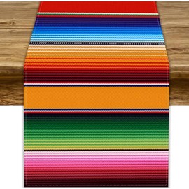 JanJCurt - Camino de mesa colorido mexicano, día de los muertos, diseño de rayas mexicanas para el hogar, picnic, fiesta, comedor, cocina, decoración de 13 x 60 pulgadas