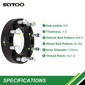 SCITOO 8 Lug 4X 1.5 Wheel spacers Adapters 8x6.5 to 8x180 Bolt On 14x1.5 Studs 130mm CB fit for Chevy K3500 GMC Sierra 1500 HD Sierra 3500