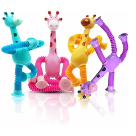 4 piezas jirafa juguetes sensoriales, tubo sensorial niño juguetes de viaje, Attachable y retráctil, aliviar la atención de los niños Trastorno de Déficit de Autismo Ansiedad (jirafas)