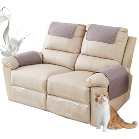 ZGDDPZA Armchair Arm Cover,Headrest Cover for Recliner Sofa Quilted Chair Arm Cover with Pockets Waterproof Non Slip Sofa Protectors Pet Dog (Light Gray,2-Seater 4pcs)