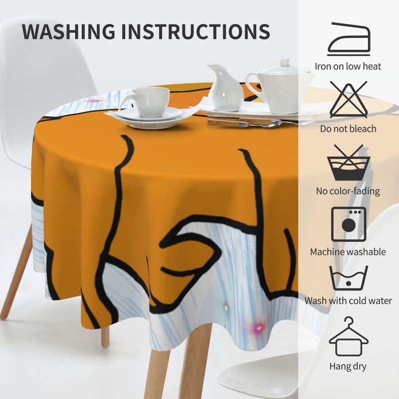 HYTTER Cartoon Pug Prints Tablecloth Round Decorative Tablecloth 60 in