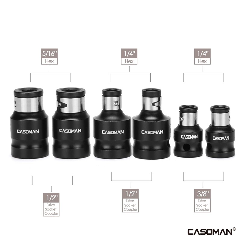 CASOMAN Bit Socket Adapter Set -1/4" *3/8" Dr. 1/4"*1/2" Dr.,